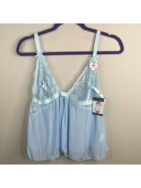 French Affair Lingerie Top NWT 2X Ice Blue Lace Chiffon Honeymoon Flowy Camisole